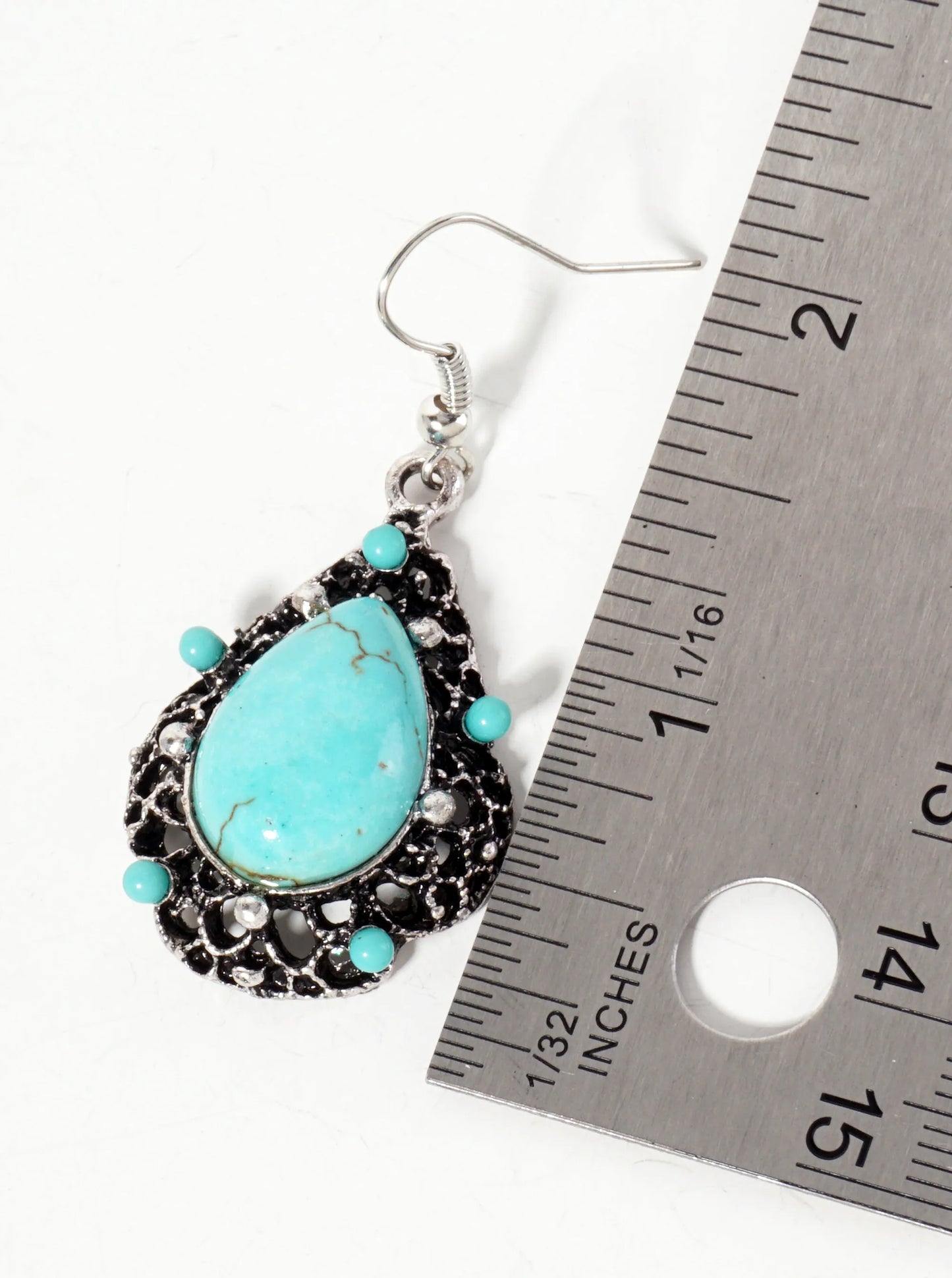 Teardrop-Shaped Turquoise Semi-Precious Natural-Stone Artistic Dangle Earrings