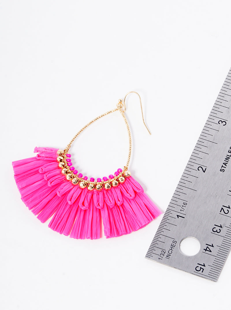 Teardrop Fan Shaped Raffia Dangle Drop Earrings
