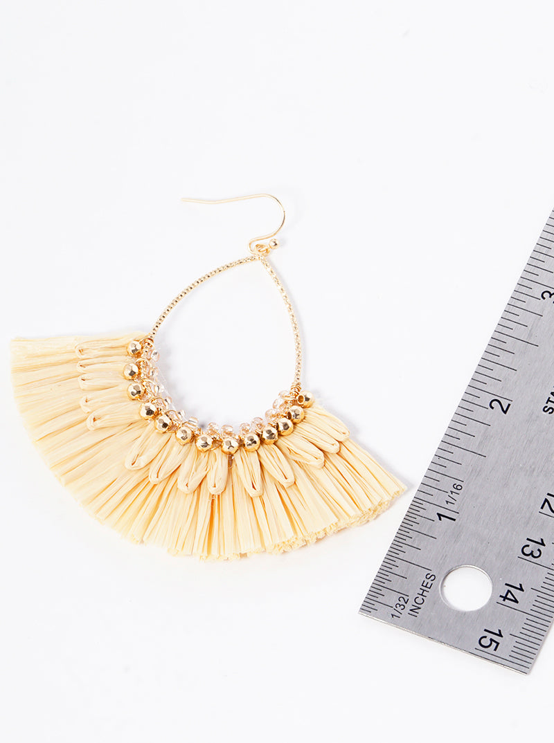Teardrop Fan Shaped Raffia Dangle Drop Earrings
