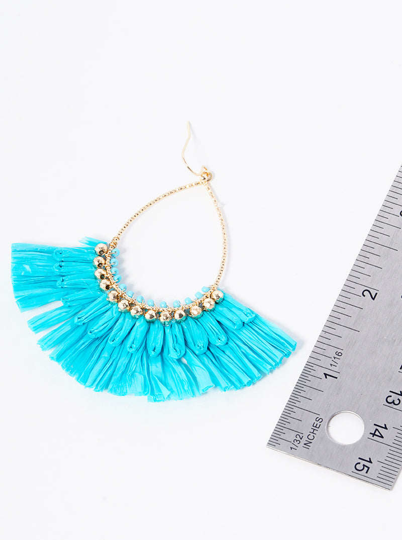 Teardrop Fan Shaped Raffia Dangle Drop Earrings