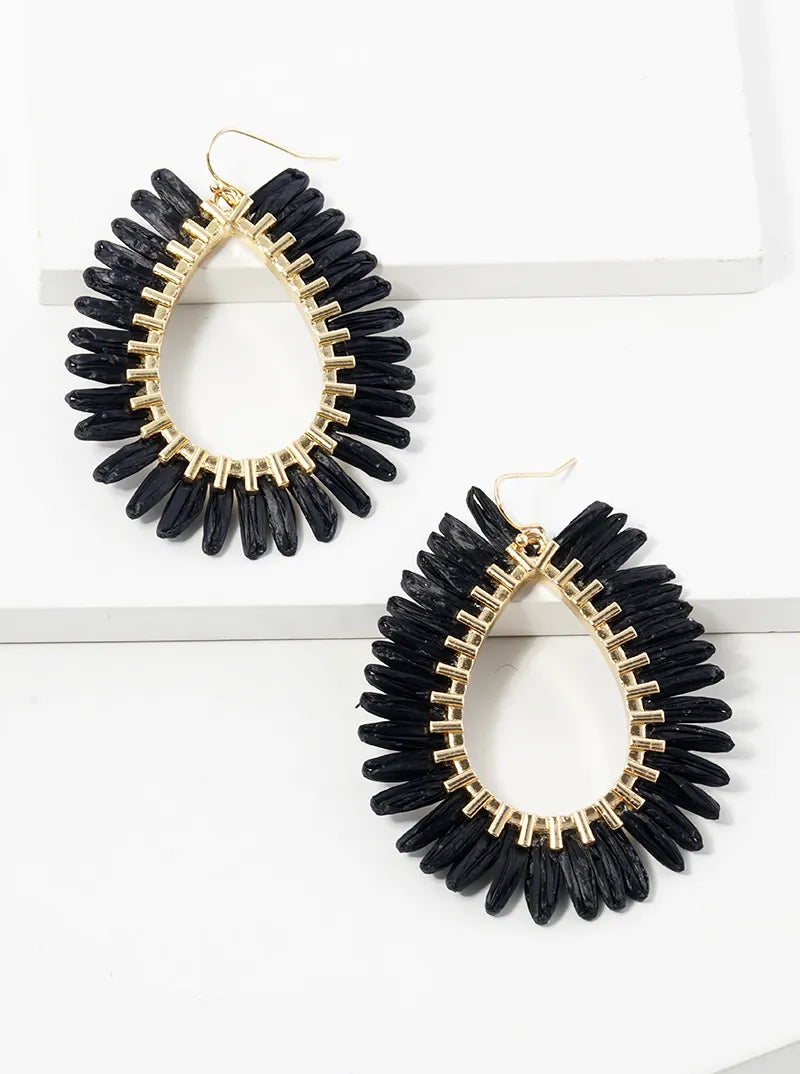 Teardrop Raffia Fan Dangle Drop Earrings