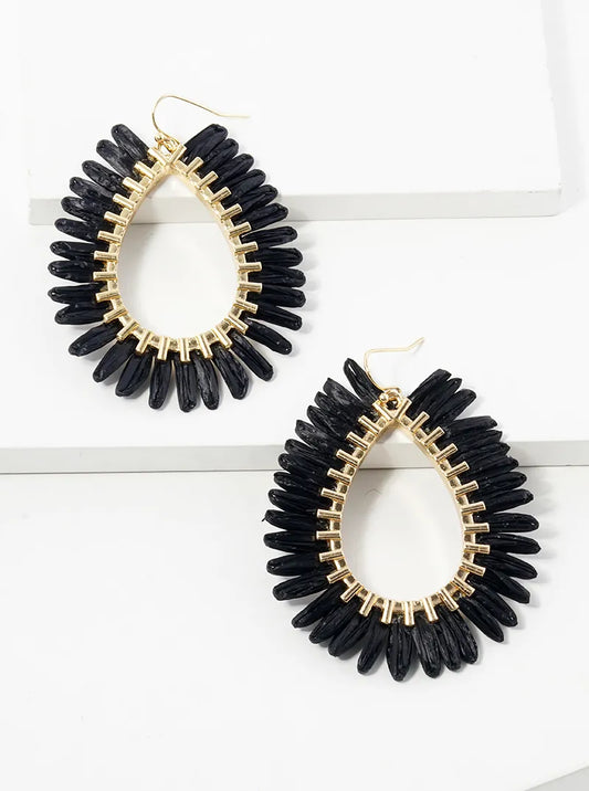 Teardrop Raffia Fan Dangle Drop Earrings