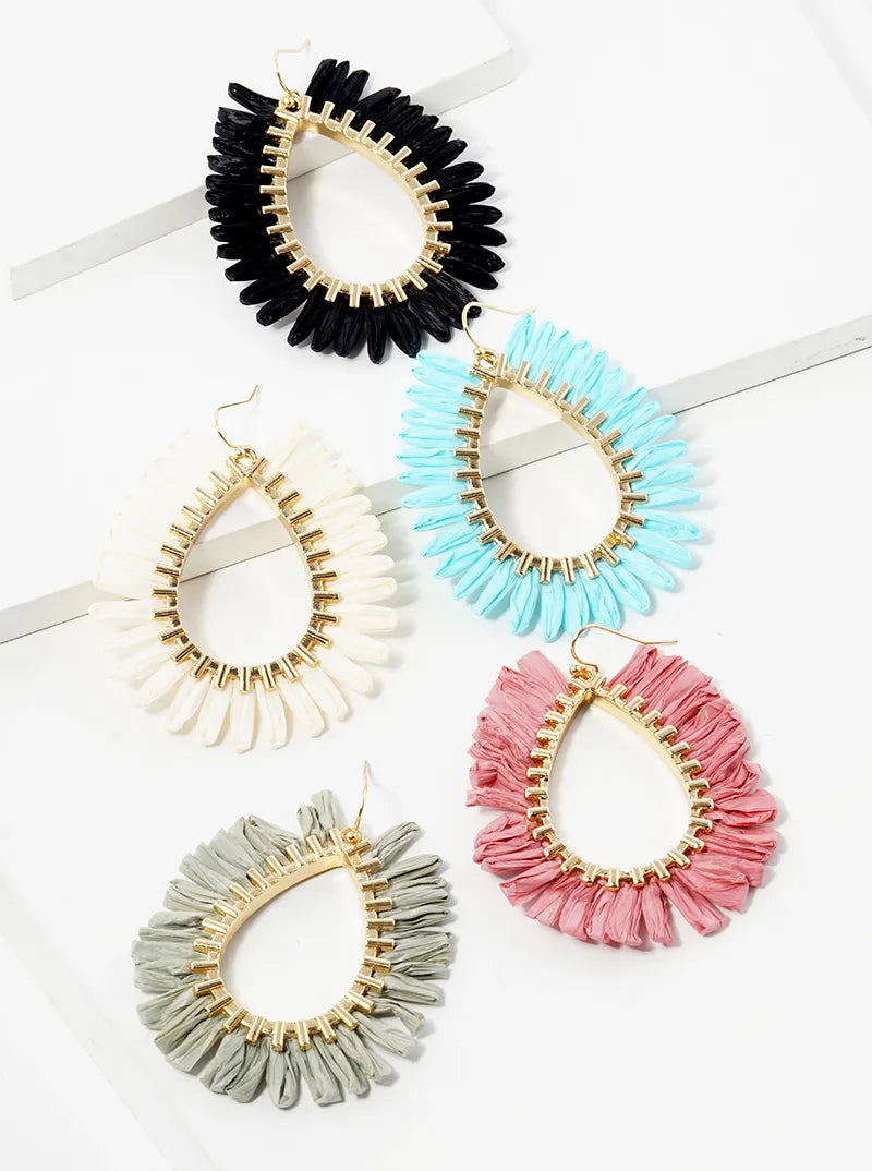 Teardrop Raffia Fan Dangle Drop Earrings