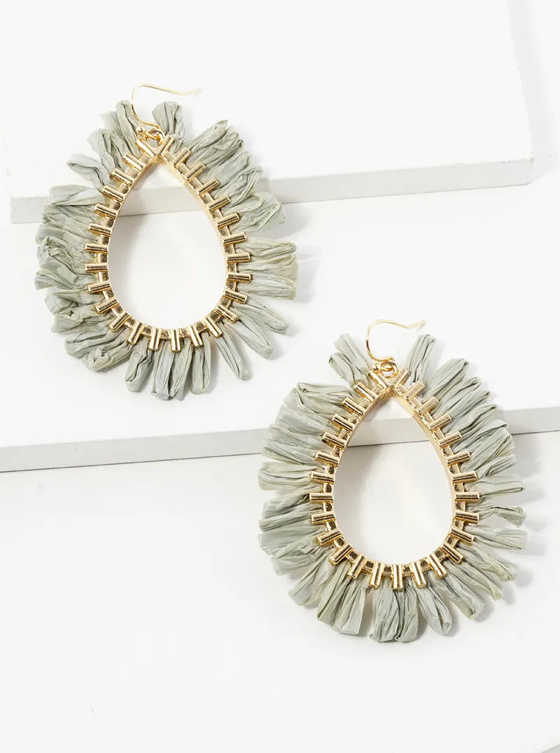 Teardrop Raffia Fan Dangle Drop Earrings