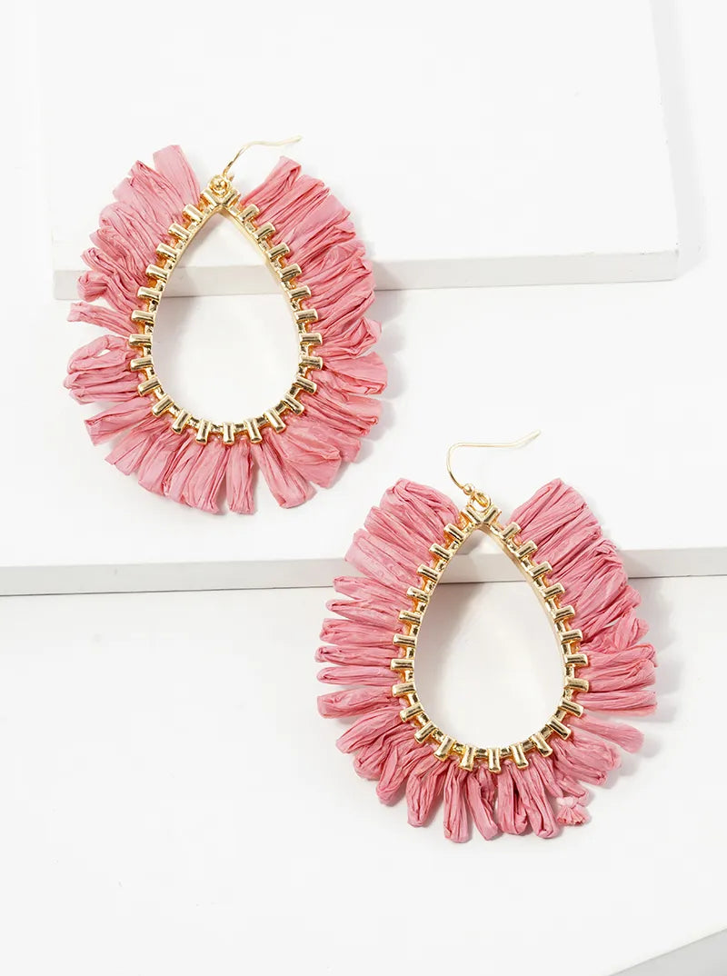 Teardrop Raffia Fan Dangle Drop Earrings