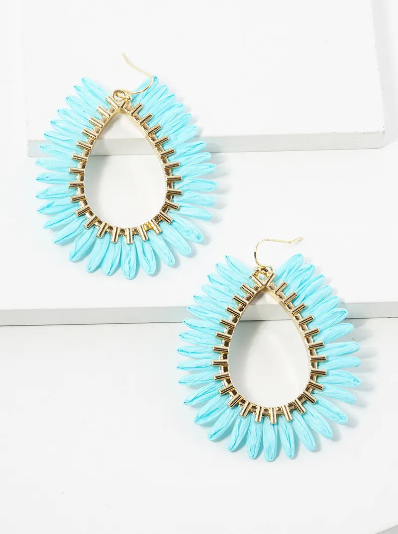 Teardrop Raffia Fan Dangle Drop Earrings