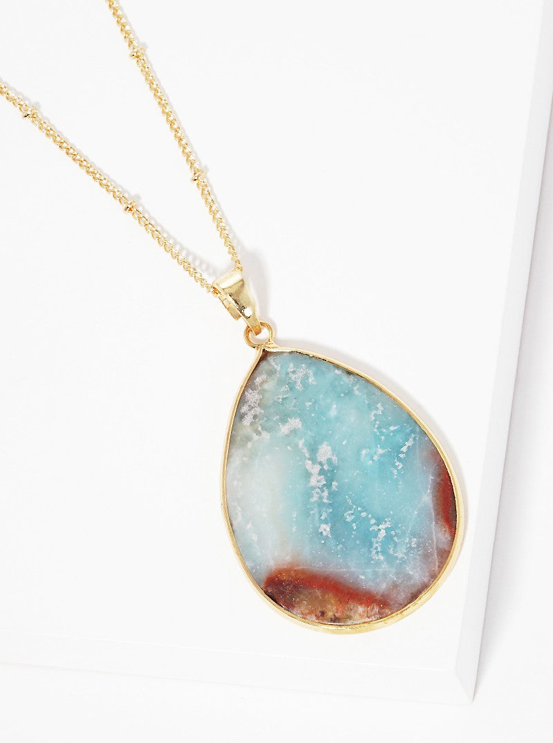 Teardrop Semi-precious Natural Stone Pendant Long Necklace