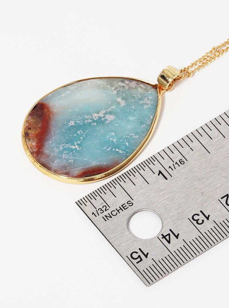 Teardrop Semi-precious Natural Stone Pendant Long Necklace