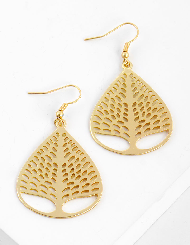 Teardrop Tree Design Metal Dangle Earrings