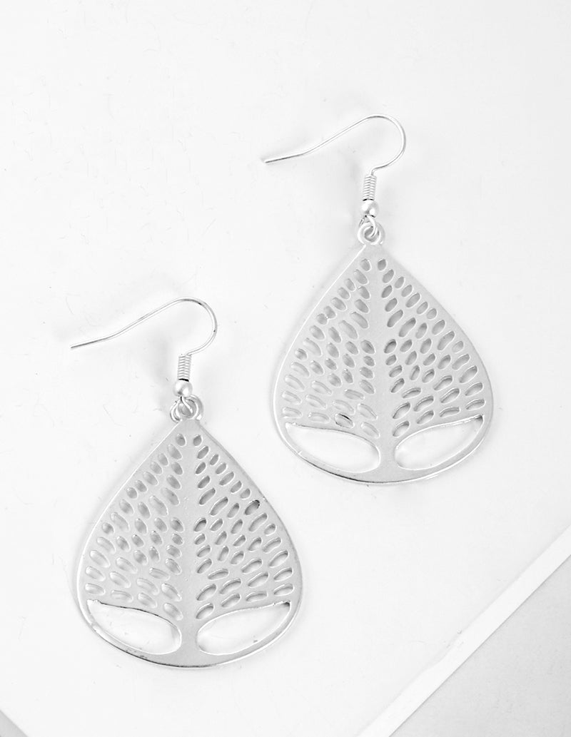 Teardrop Tree Design Metal Dangle Earrings