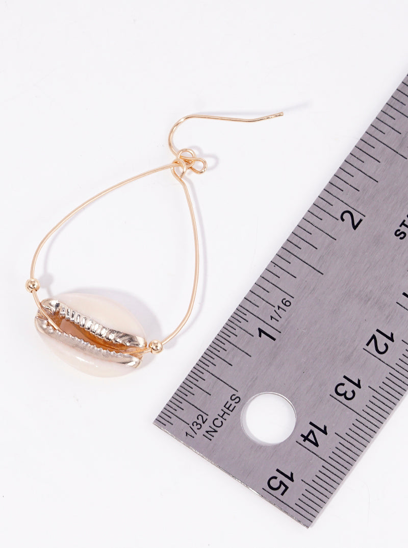 Teardrop Wire With Cowrie Shell Dangle Drop Earrings