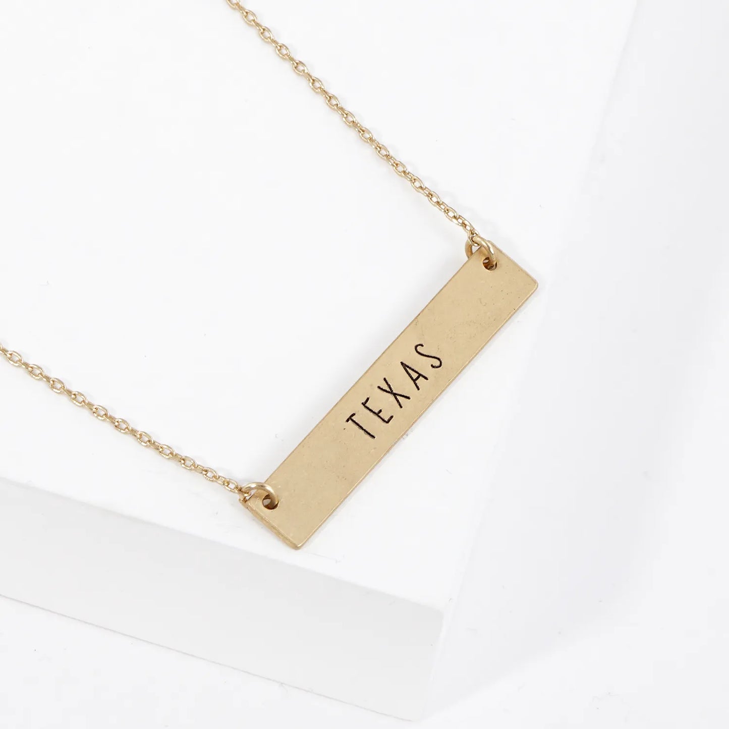Texas State Engraved Rectangle Pendant Necklace