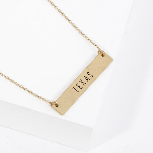 Texas State Engraved Rectangle Pendant Necklace