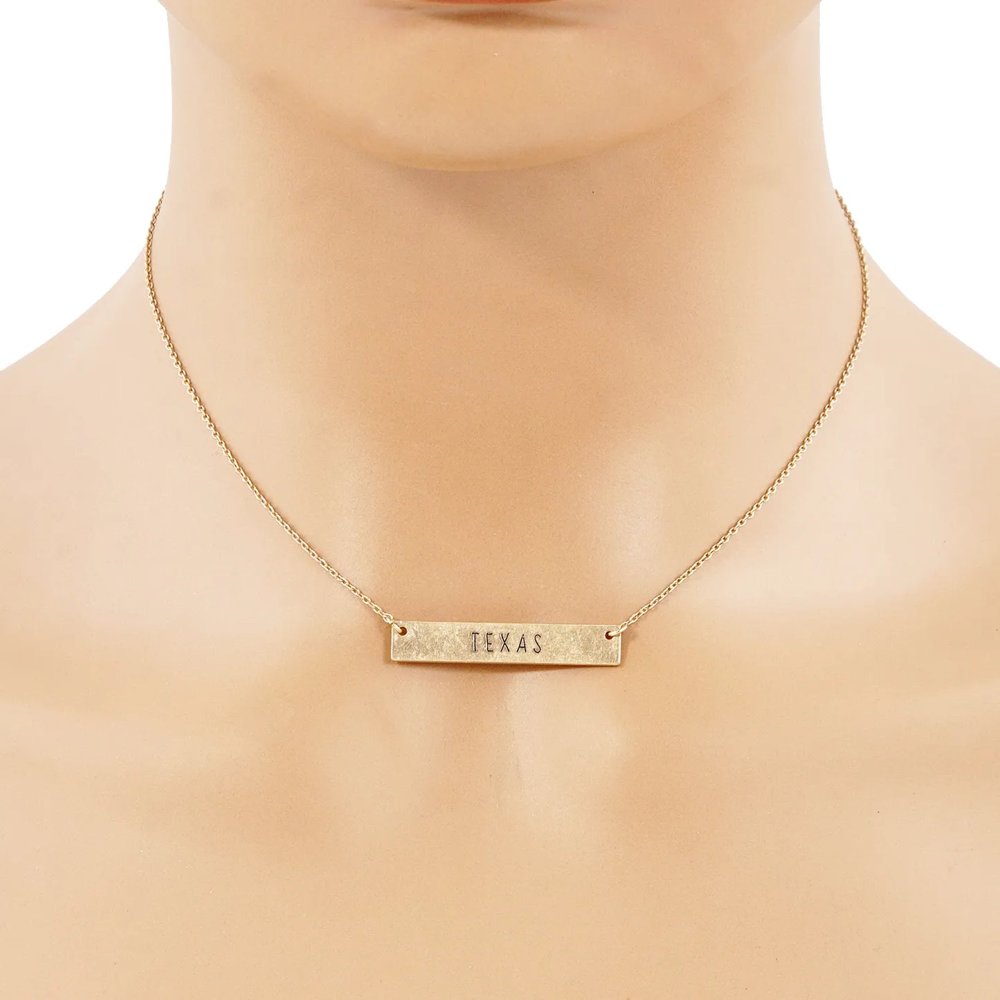 Texas State Engraved Rectangle Pendant Necklace