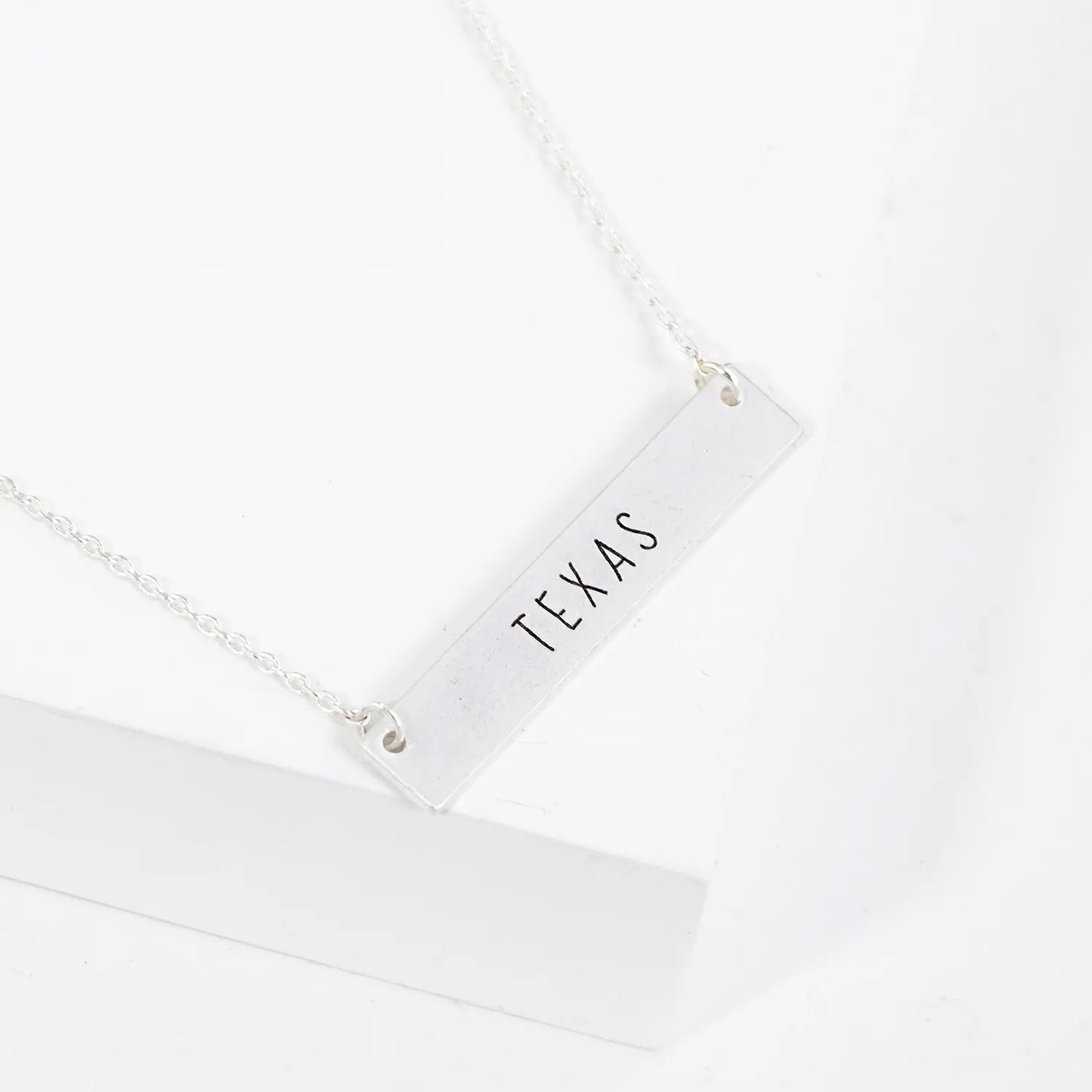 Texas State Engraved Rectangle Pendant Necklace