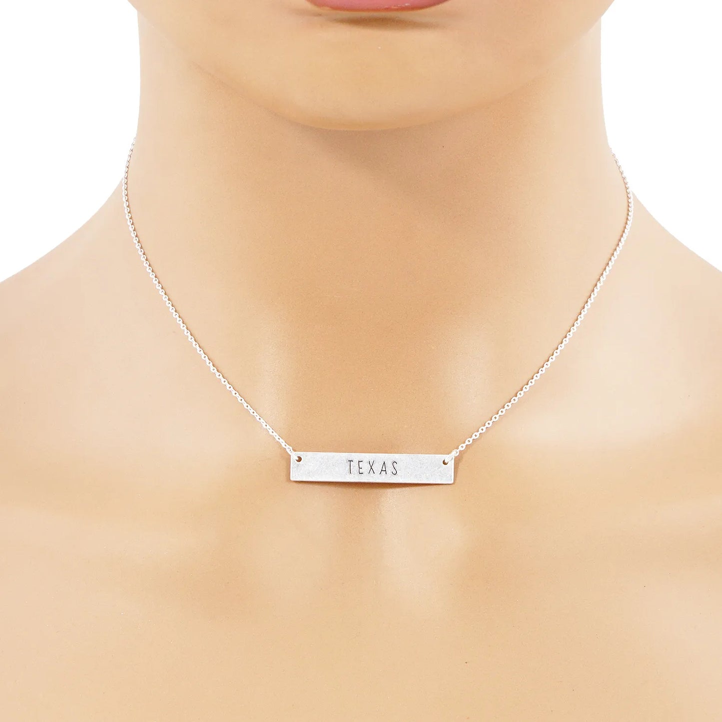 Texas State Engraved Rectangle Pendant Necklace