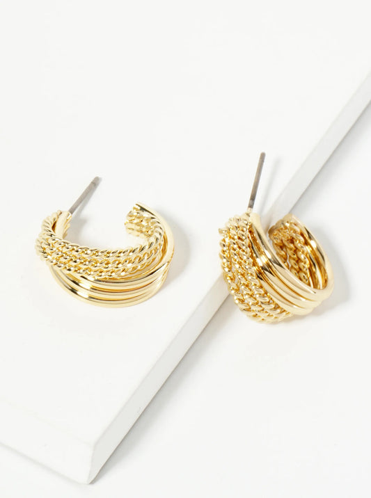 Textured 14K-Gold-Dipped 15mm Layered Hoop Earrings