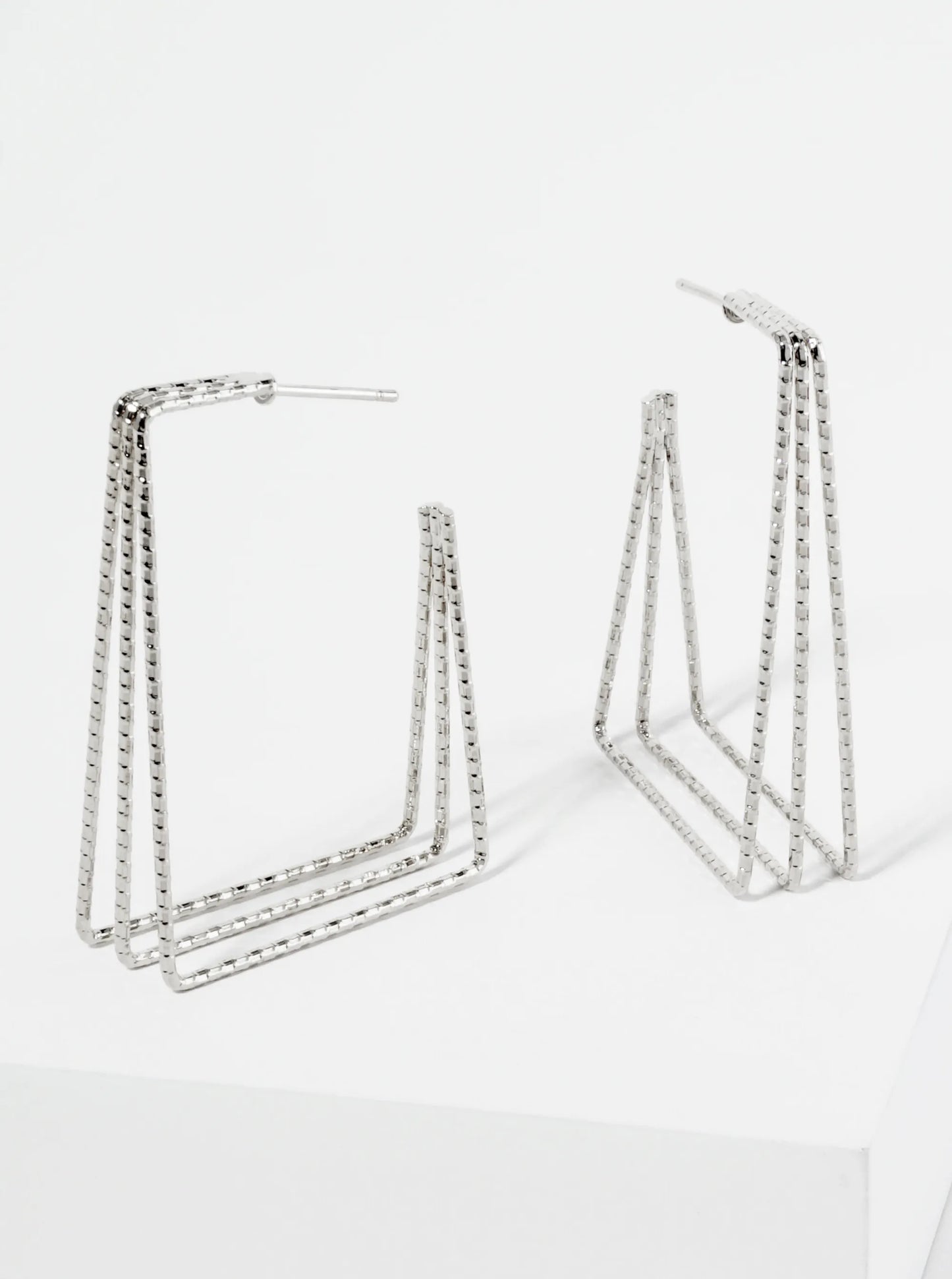 Textured 14K-Gold-Dipped Triple-Layer Rectangular Hoop Earrings