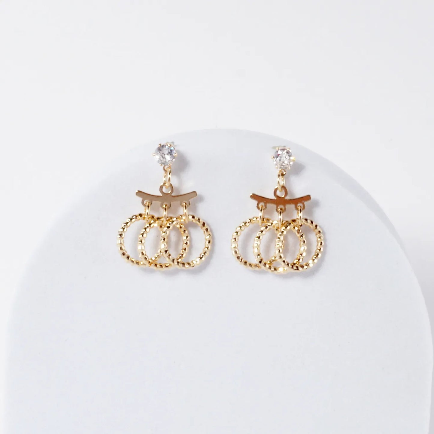 Textured 3 Ring Drop Dangle Earrings