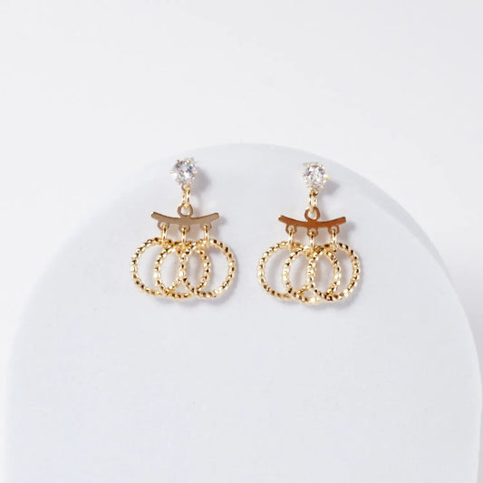 Textured 3 Ring Drop Dangle Earrings