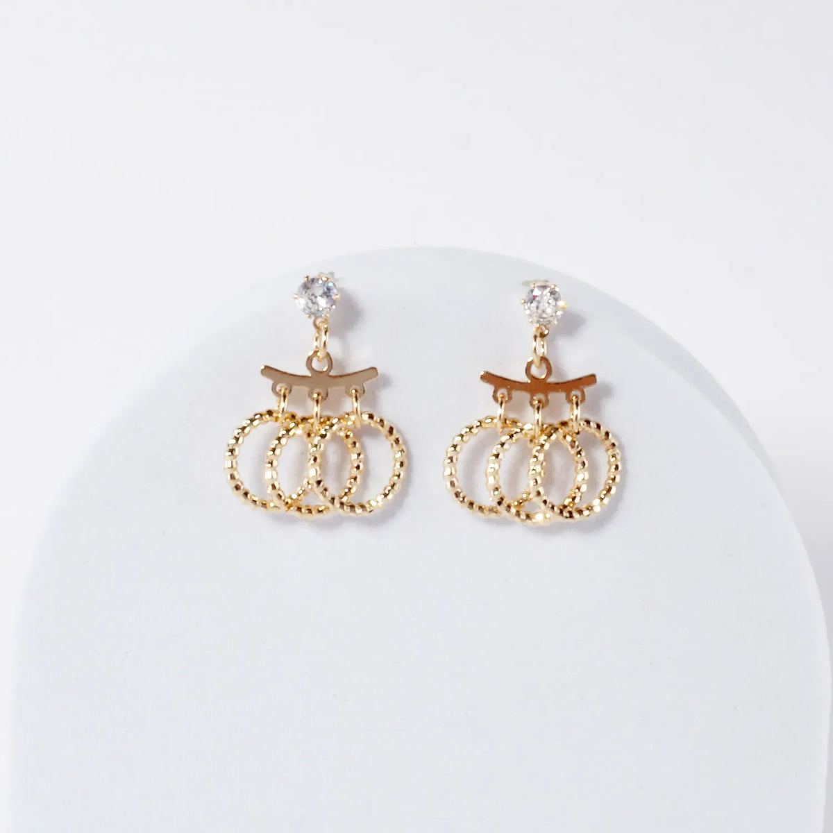 Textured 3 Ring Drop Dangle Earrings