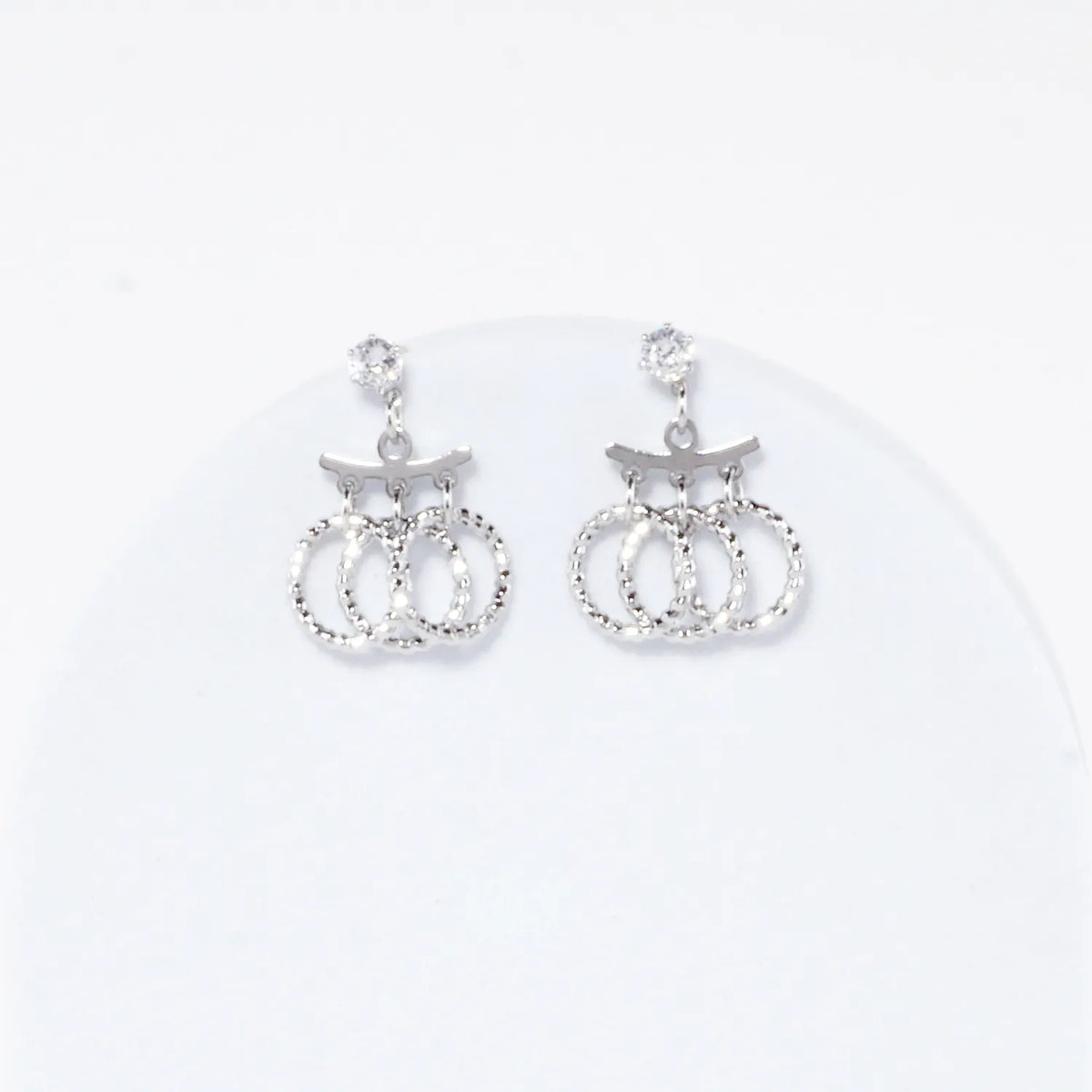 Textured 3 Ring Drop Dangle Earrings
