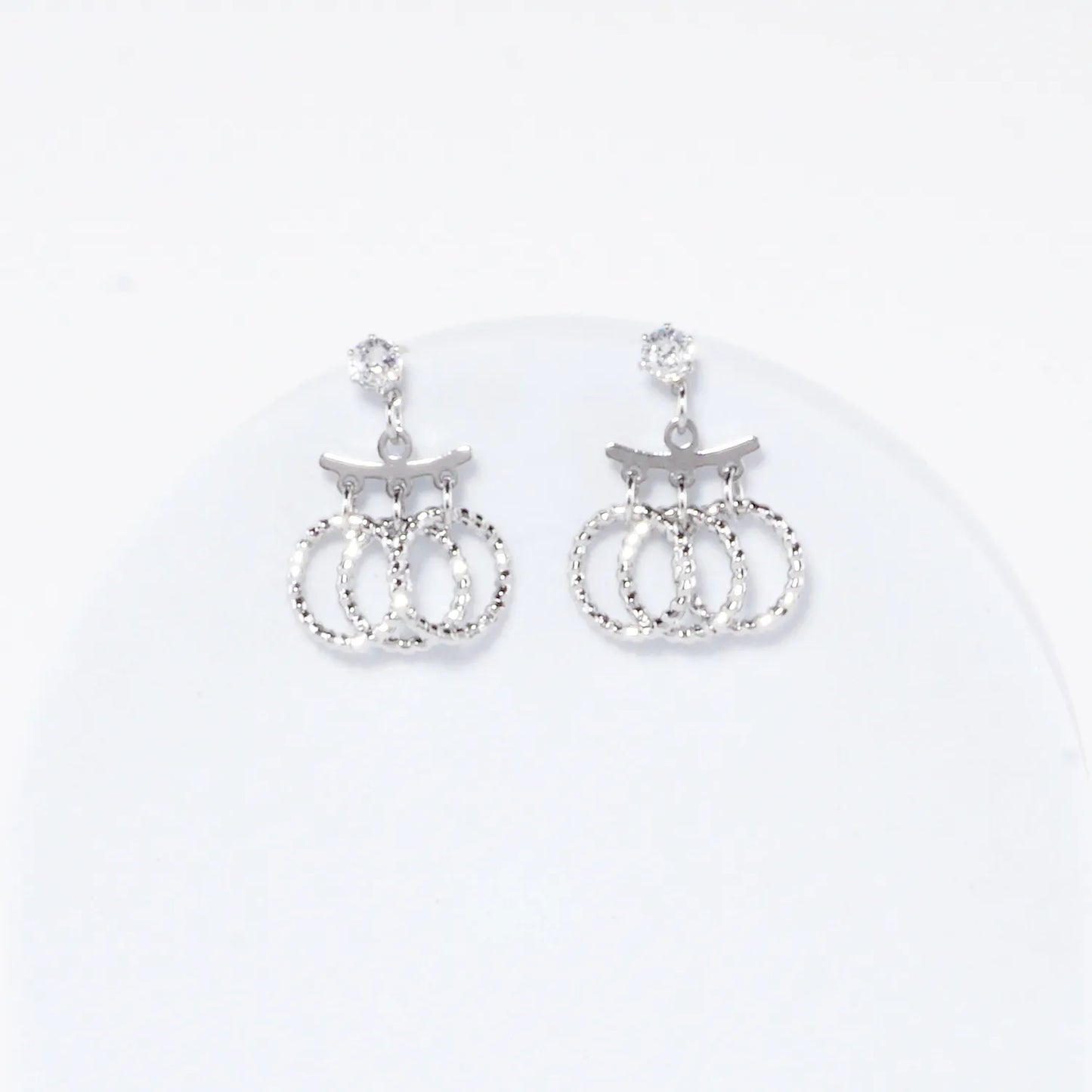 Textured 3 Ring Drop Dangle Earrings