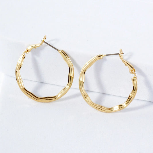 Textured 30mm 14K-Gold-Dipped Brass Omega-Back Hoop Earrings