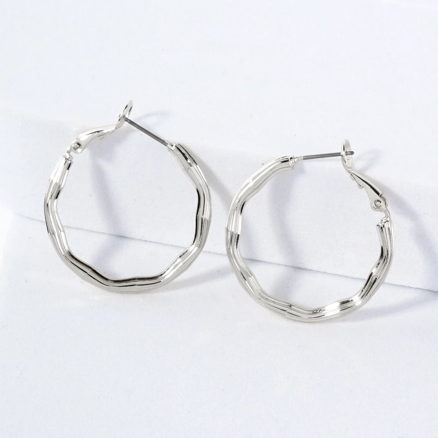 Textured 30mm 14K-Gold-Dipped Brass Omega-Back Hoop Earrings