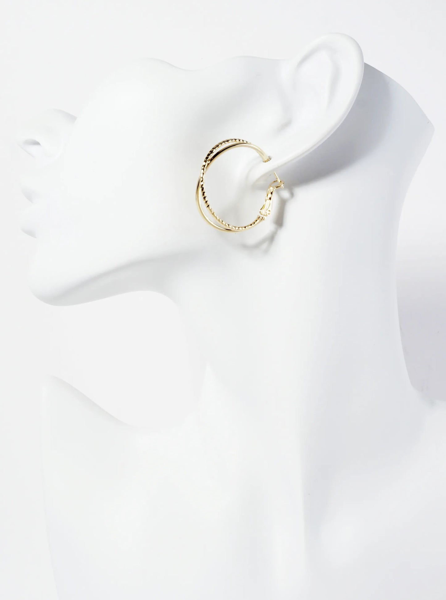 Textured 30mm Crossover Latch Back Hoop Earrings