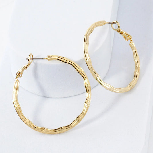 Textured 40mm 14K-Gold-Dipped Brass Omega-Back Hoop Earrings