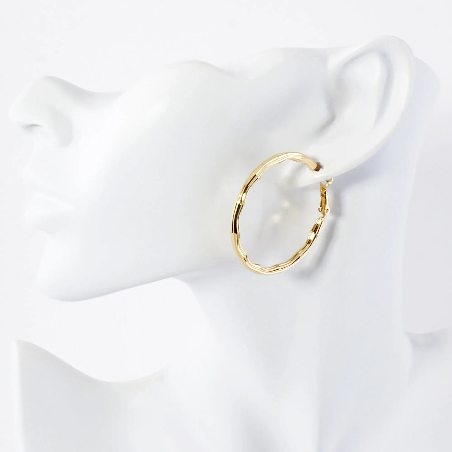 Textured 40mm 14K-Gold-Dipped Brass Omega-Back Hoop Earrings
