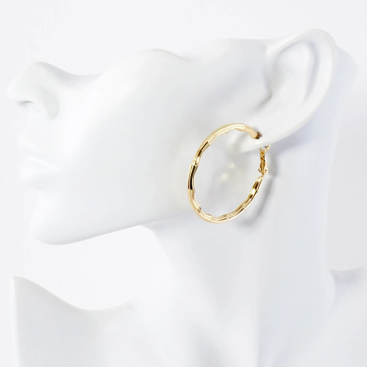 Textured 40mm 14K-Gold-Dipped Brass Omega-Back Hoop Earrings