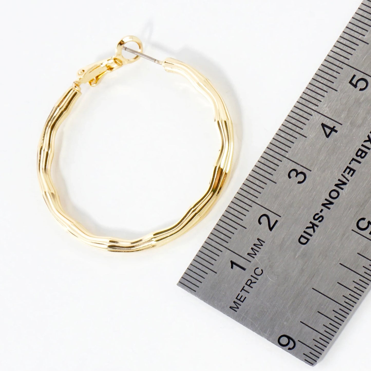 Textured 40mm 14K-Gold-Dipped Brass Omega-Back Hoop Earrings