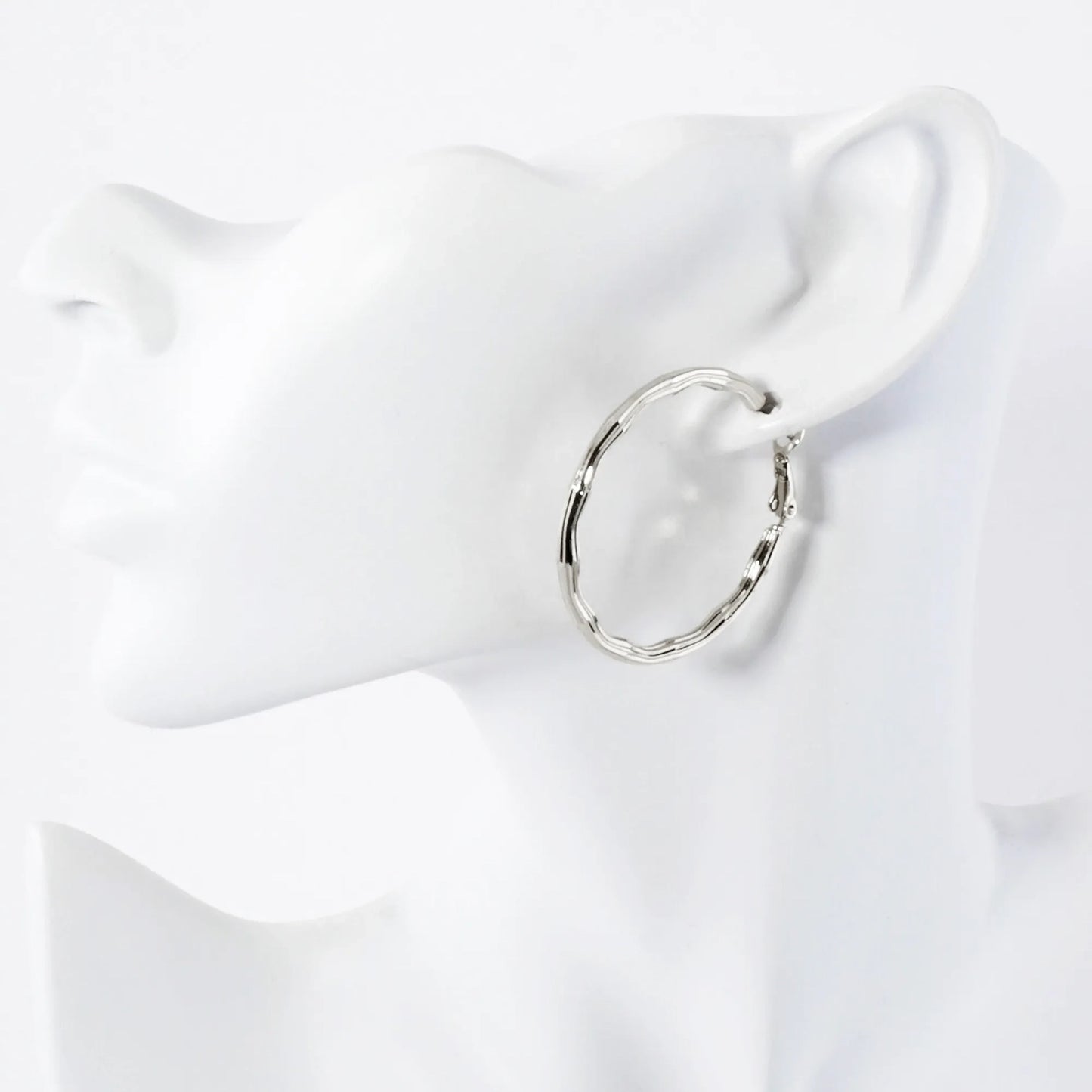 Textured 40mm 14K-Gold-Dipped Brass Omega-Back Hoop Earrings
