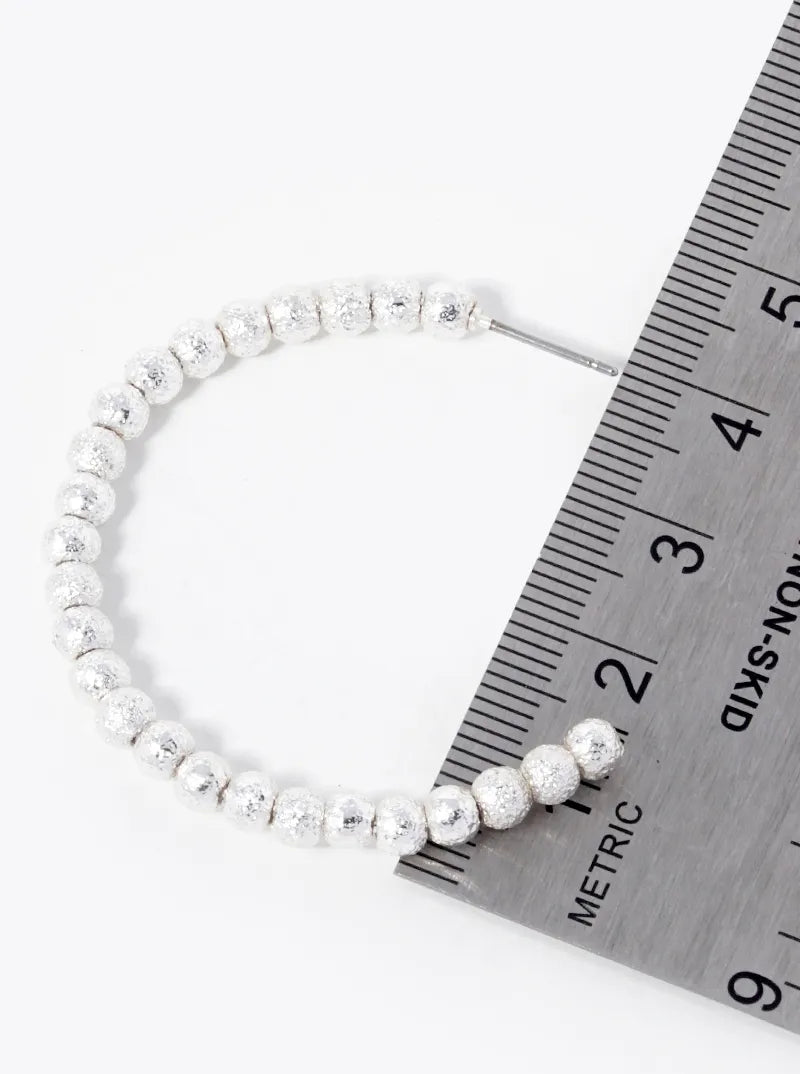 Textured 4mm Metallic Beaded Open Hoop Earrings