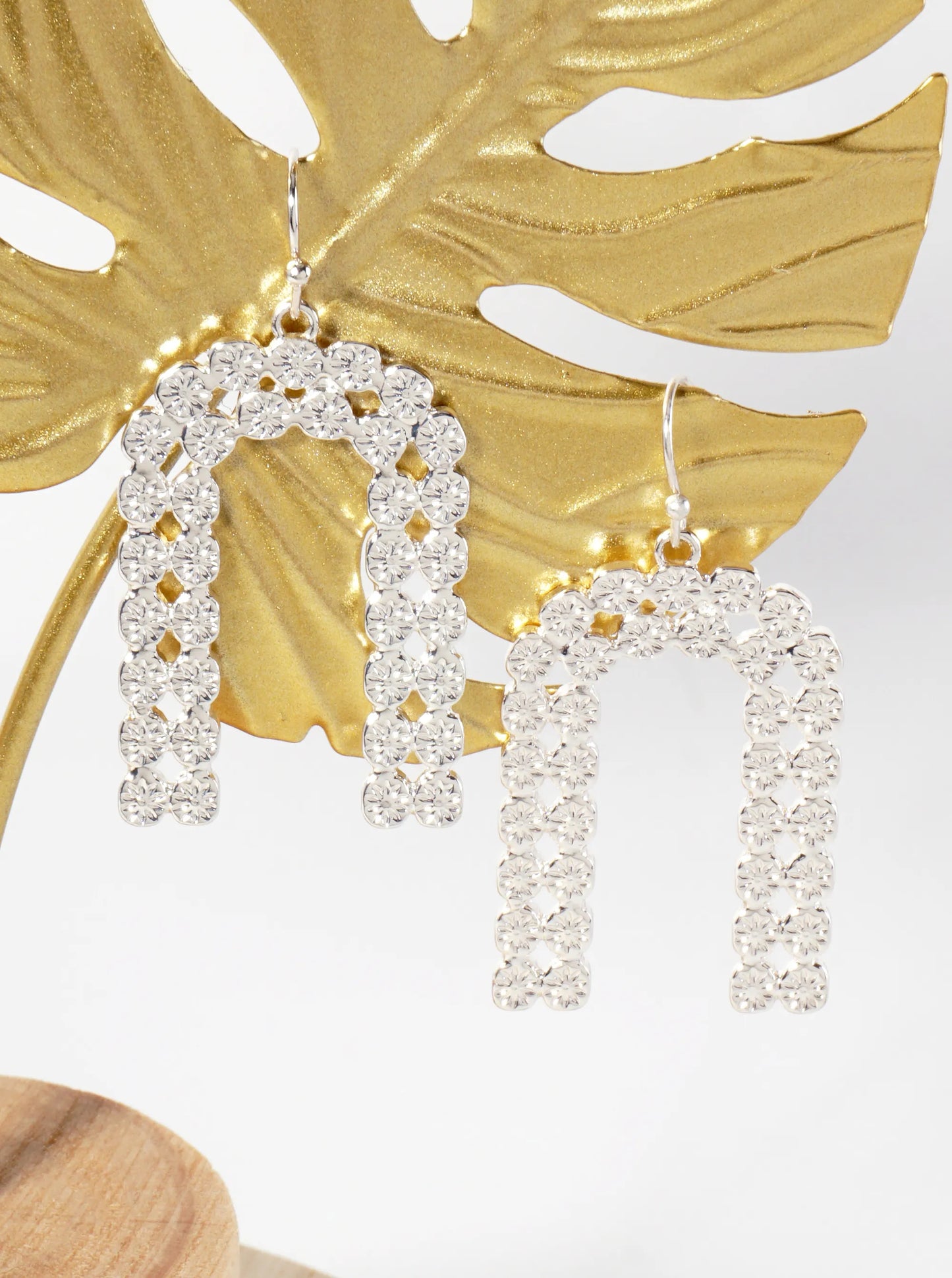 Textured Arch-Shaped Geometric Dangle Earrings