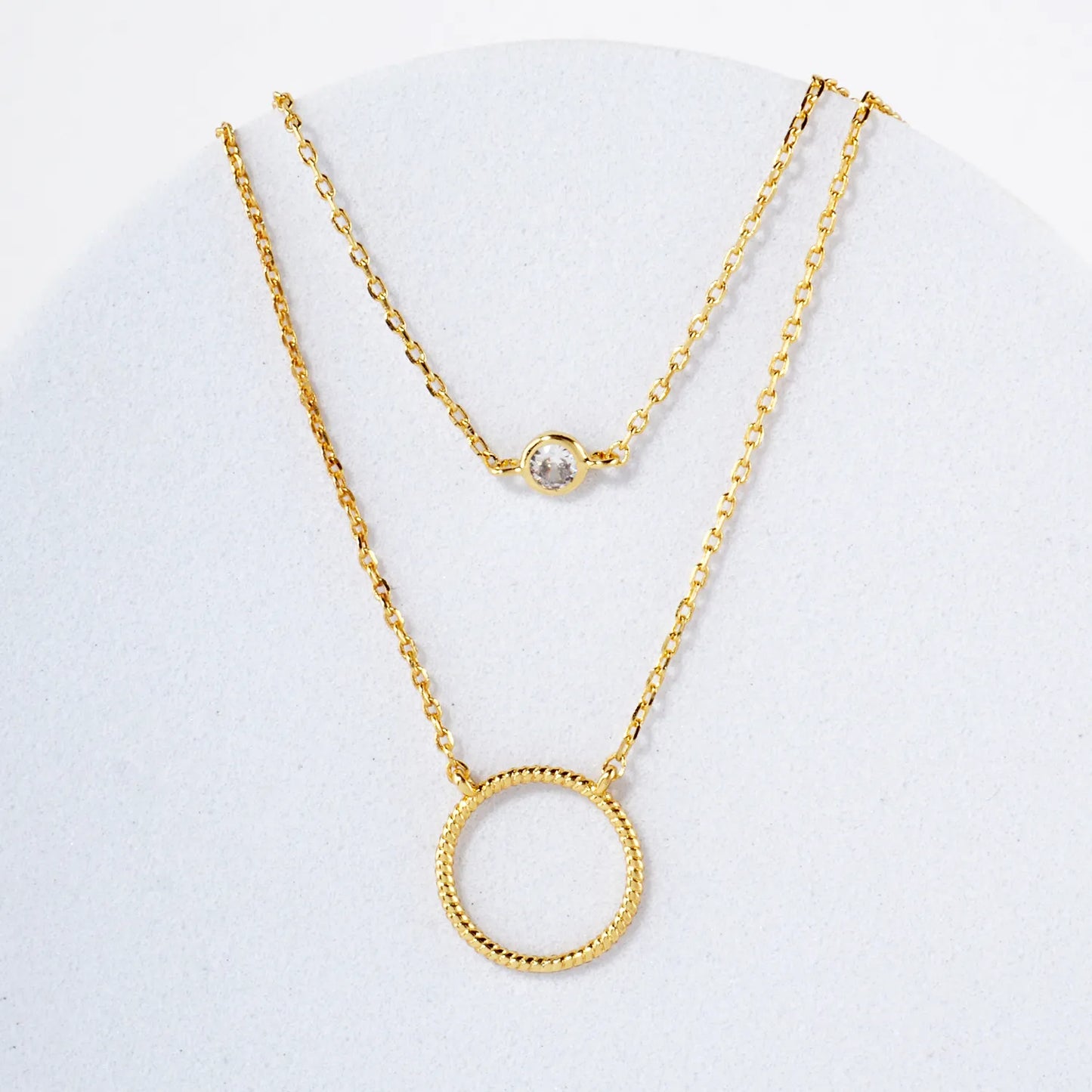 Textured Brass Circle Pendant 18K-Gold-Dipped Layered Necklace