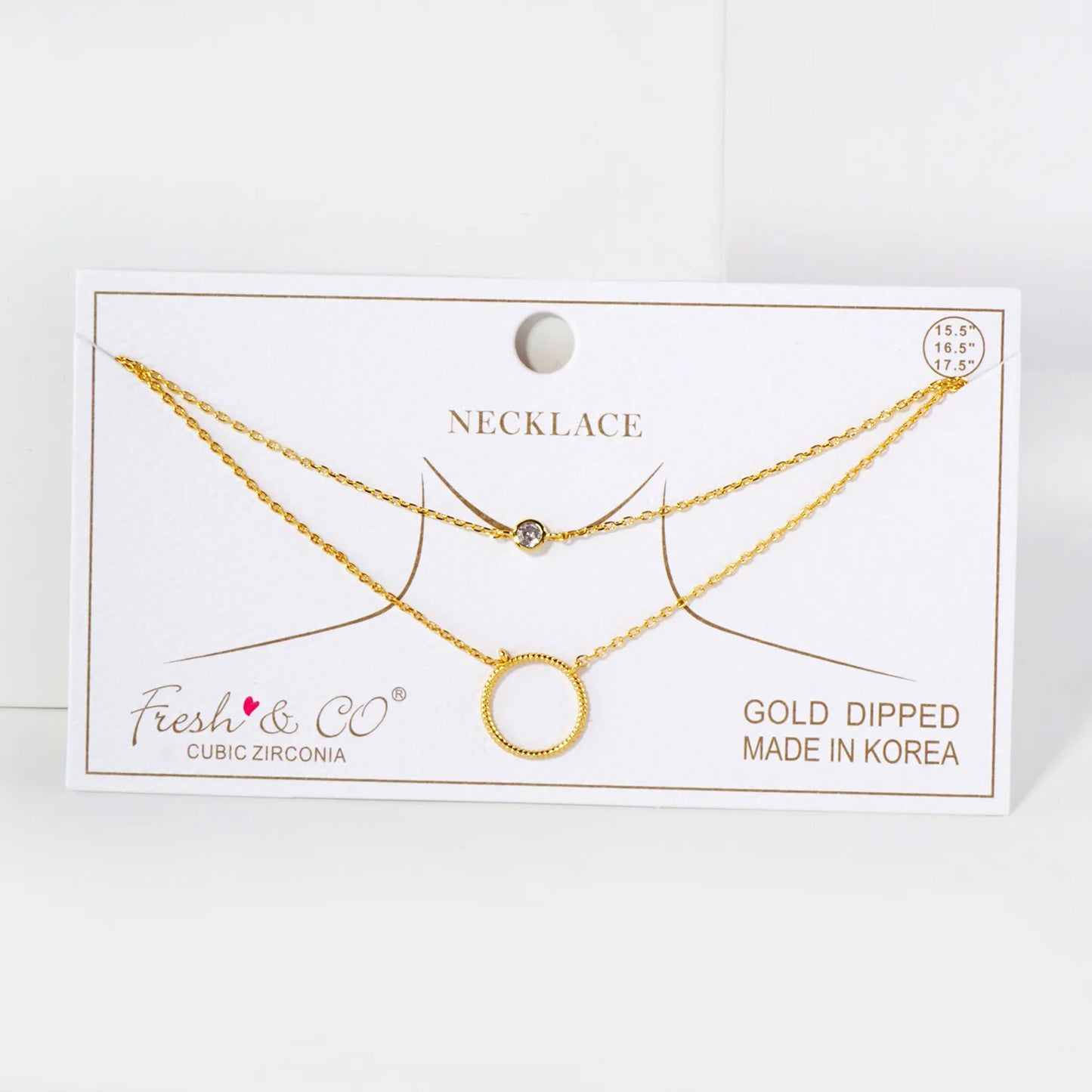 Textured Brass Circle Pendant 18K-Gold-Dipped Layered Necklace