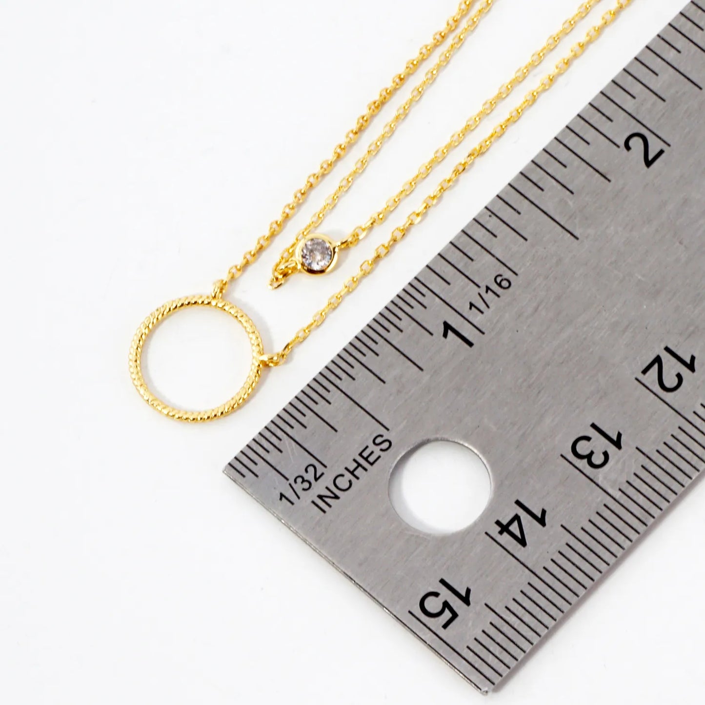 Textured Brass Circle Pendant 18K-Gold-Dipped Layered Necklace