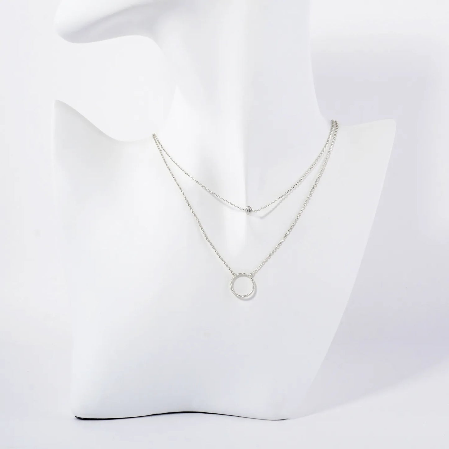 Textured Brass Circle Pendant 18K-Gold-Dipped Layered Necklace