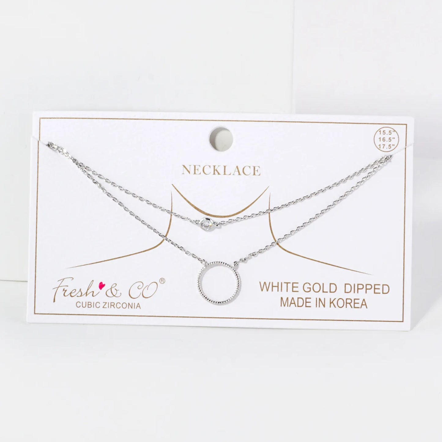 Textured Brass Circle Pendant 18K-Gold-Dipped Layered Necklace