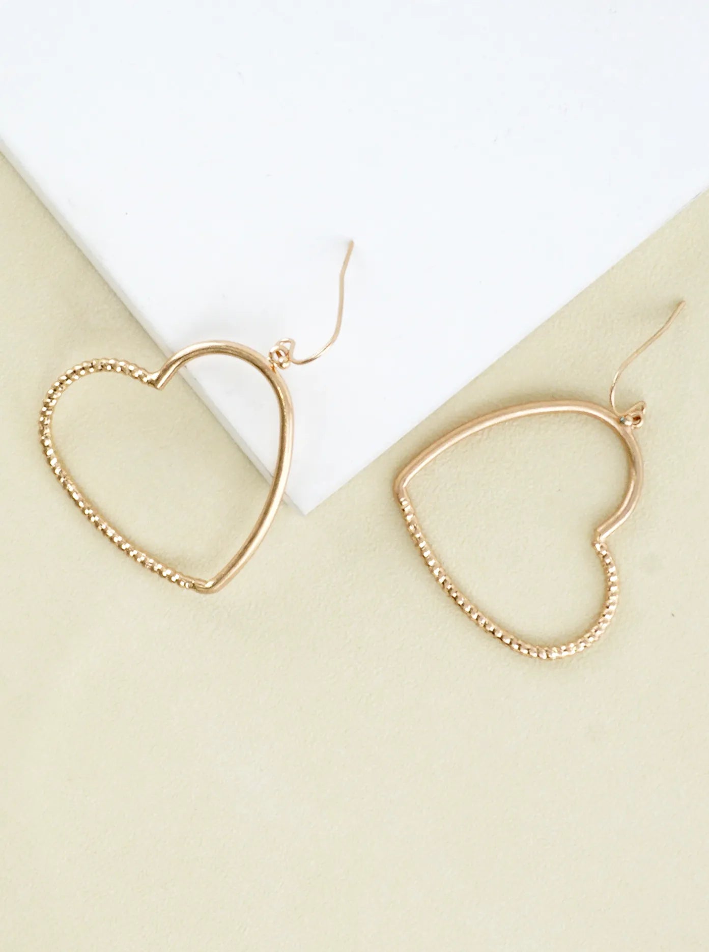 Textured Brass Heart Drop Earrings