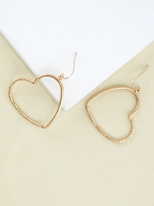 Textured Brass Heart Drop Earrings