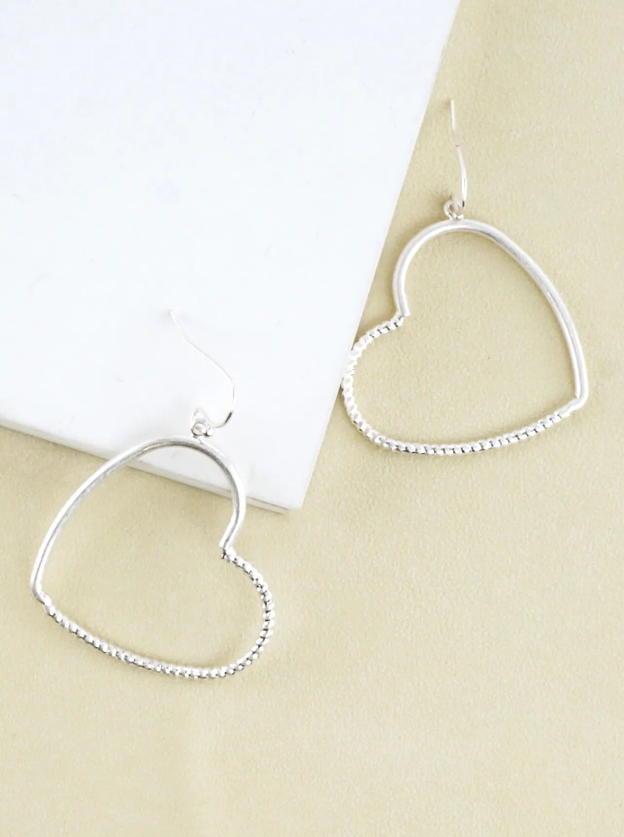 Textured Brass Heart Drop Earrings