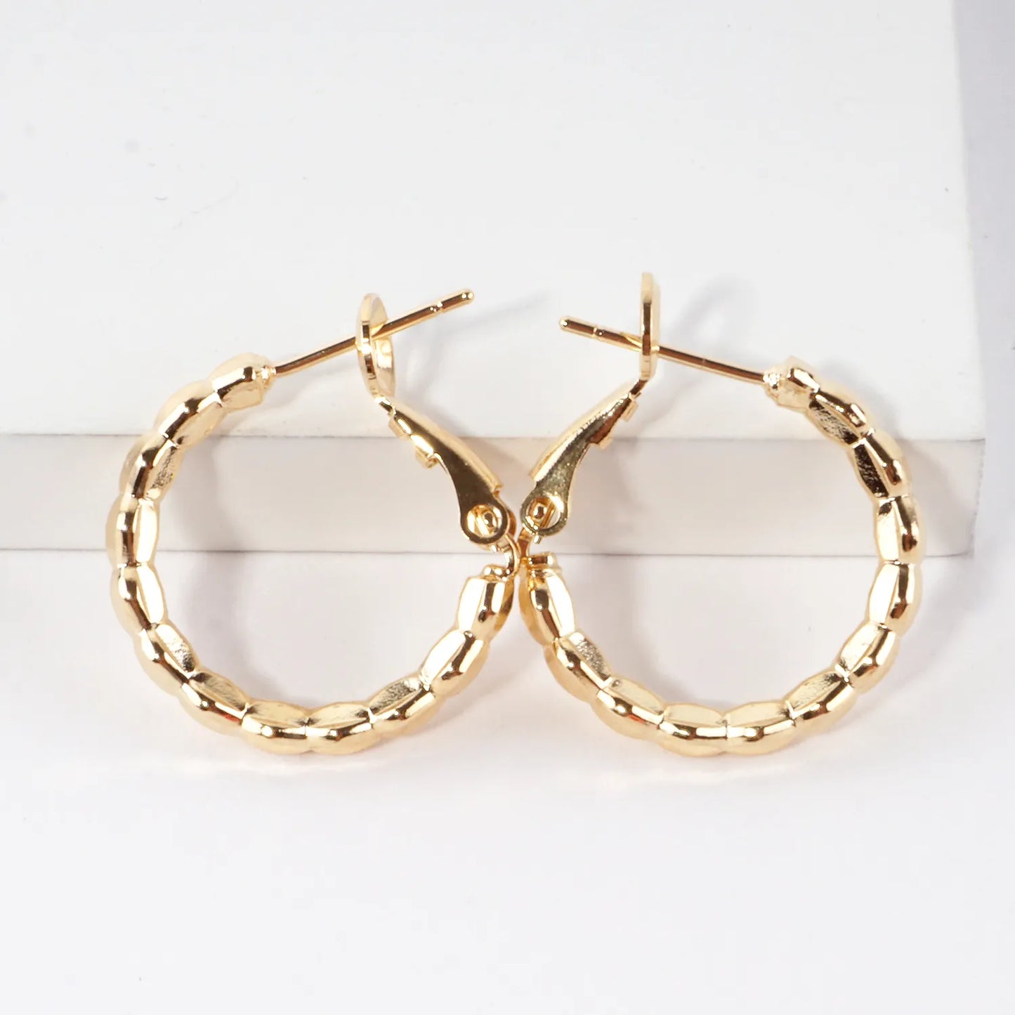 Textured Brass Latch Back 0.75 Inch Hoop Earrings