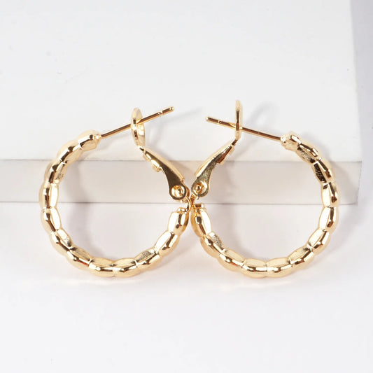 Textured Brass Latch Back 0.75 Inch Hoop Earrings