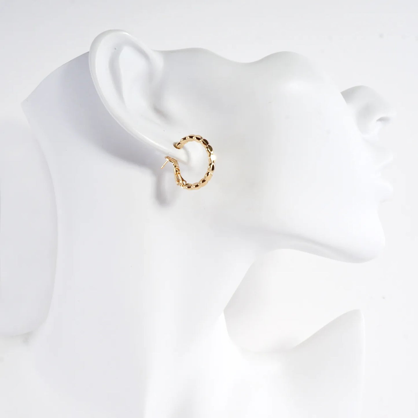 Textured Brass Latch Back 0.75 Inch Hoop Earrings