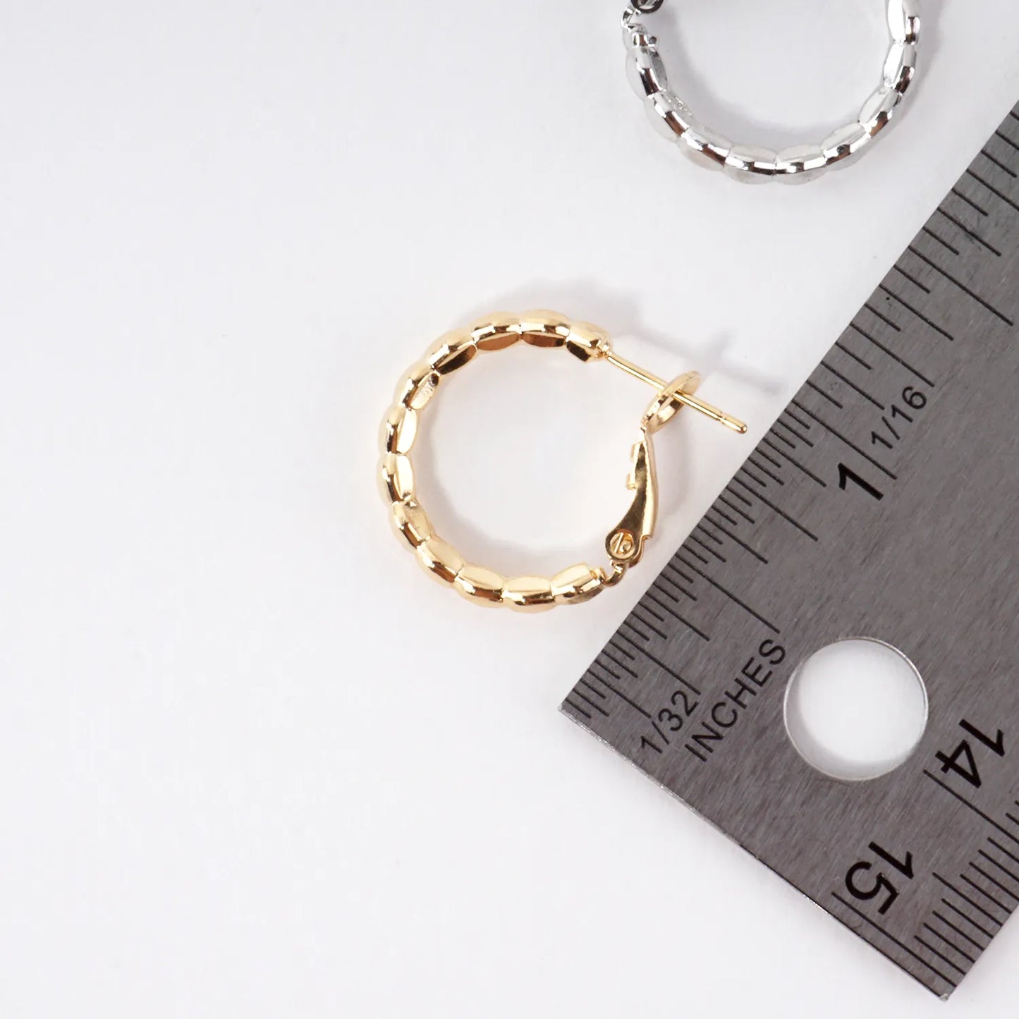 Textured Brass Latch Back 0.75 Inch Hoop Earrings