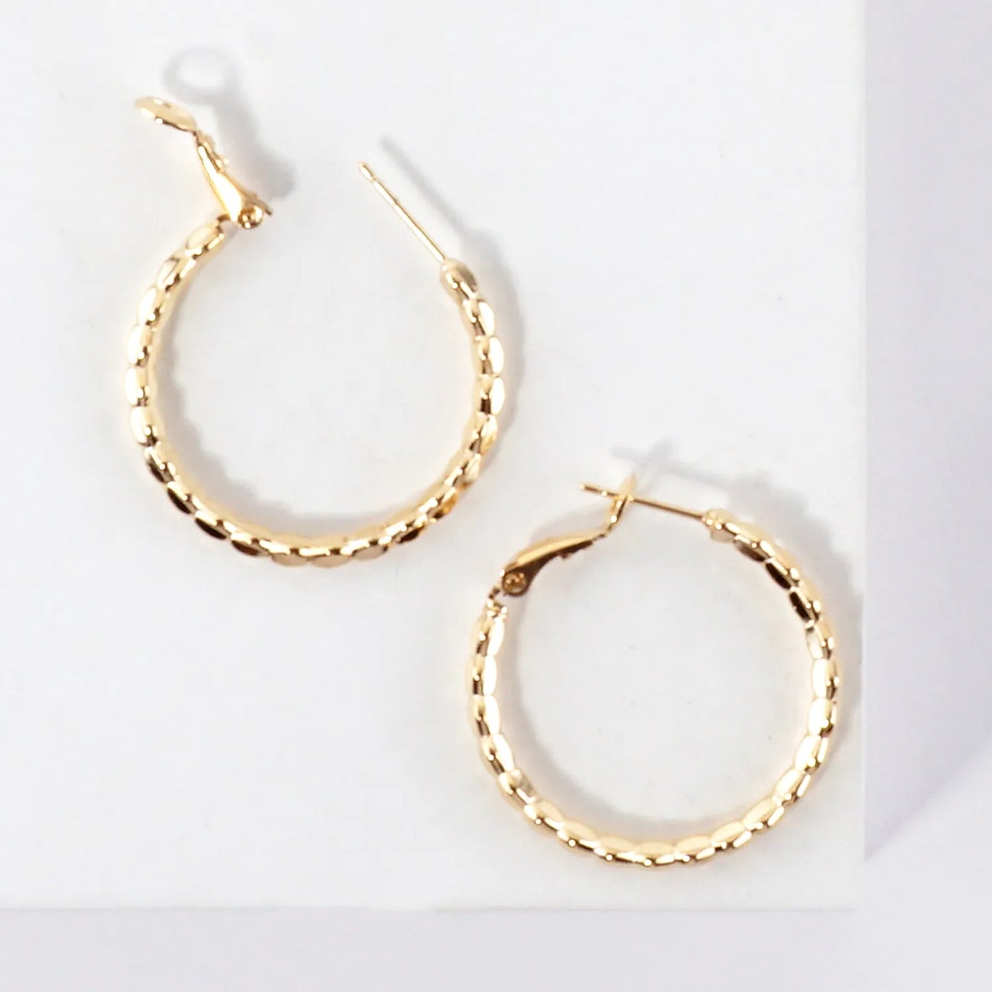 Textured Brass Latch Back 1.25 Inch Hoop Earrings